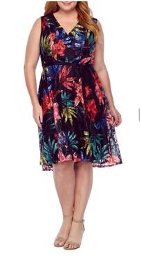 Danny & Nicole Blue Floral Lace Overlay V Neck sleeveless Dress/Ribbon Belt 14W